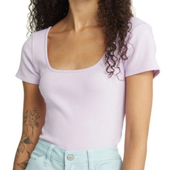 Topshop Size 4-6 Square Neck Ribbed Cropped Top NWT in Lavender - Picture 1 of 8